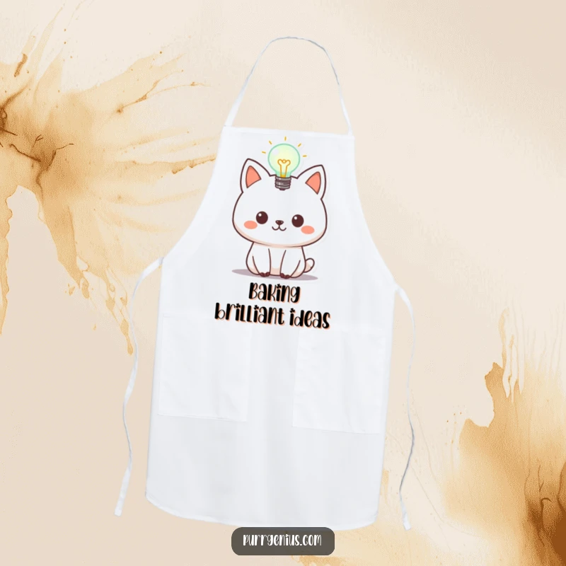 Funny apron with an animal character and a lightbulb overhead, perfect for cooks who create with bright ideas.