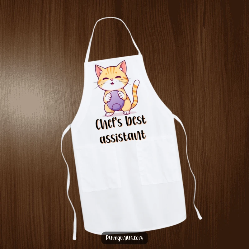 Funny Apron: A smart cat demonstrates its ball trick while cooking, making this a humorous and functional kitchen accessory.