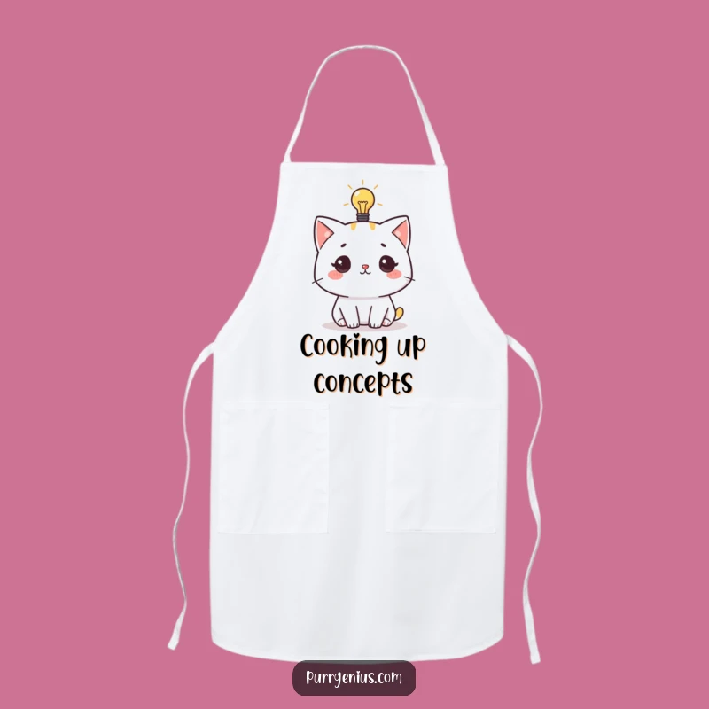 Funny Cat Idea Apron: Lightbulb Feline Chef Brainstorm Gift