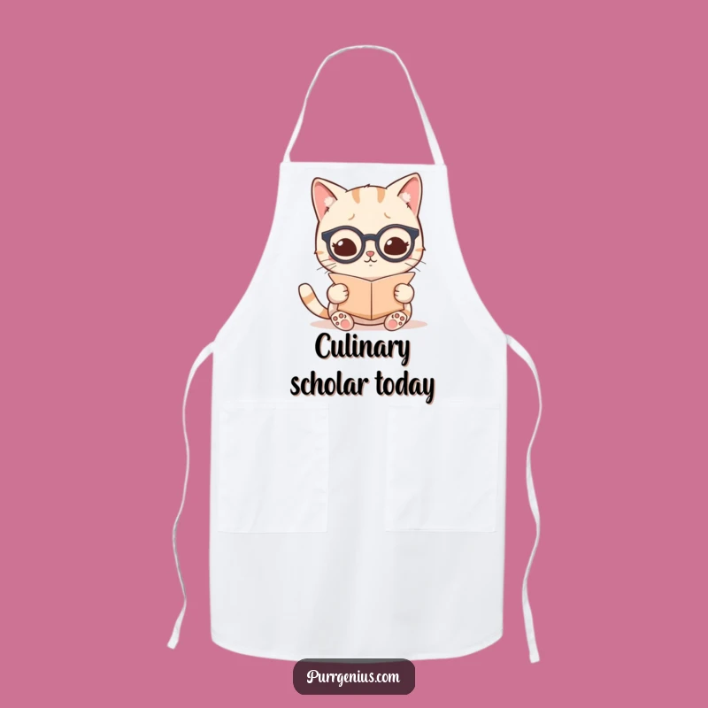 Funny Kawaii Cat Scholar Apron: Cook with Culinary Wisdom
