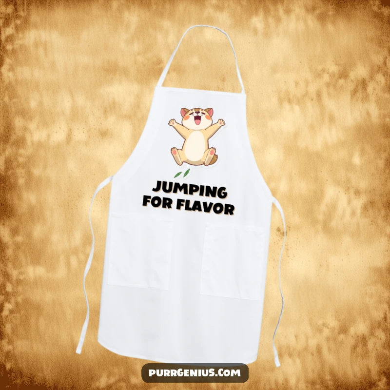 Funny apron featuring a leaping animal character, perfect for chefs who cook with high energy and a sense of adventure.