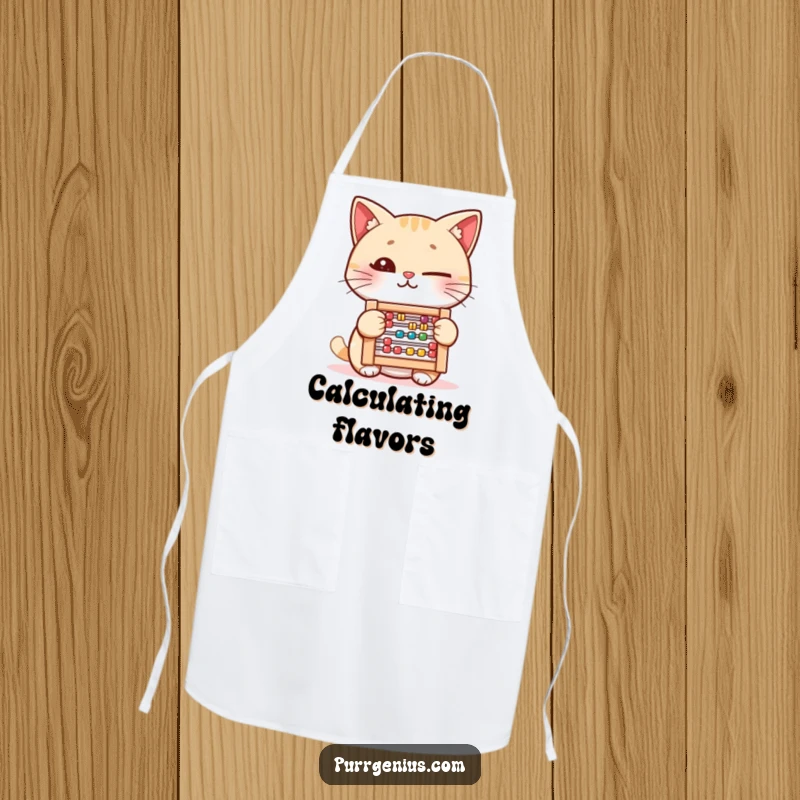 Funny Apron: A winking cat holds a tiny abacus, bringing a humorous sense of calculation and cleverness to kitchen tasks.