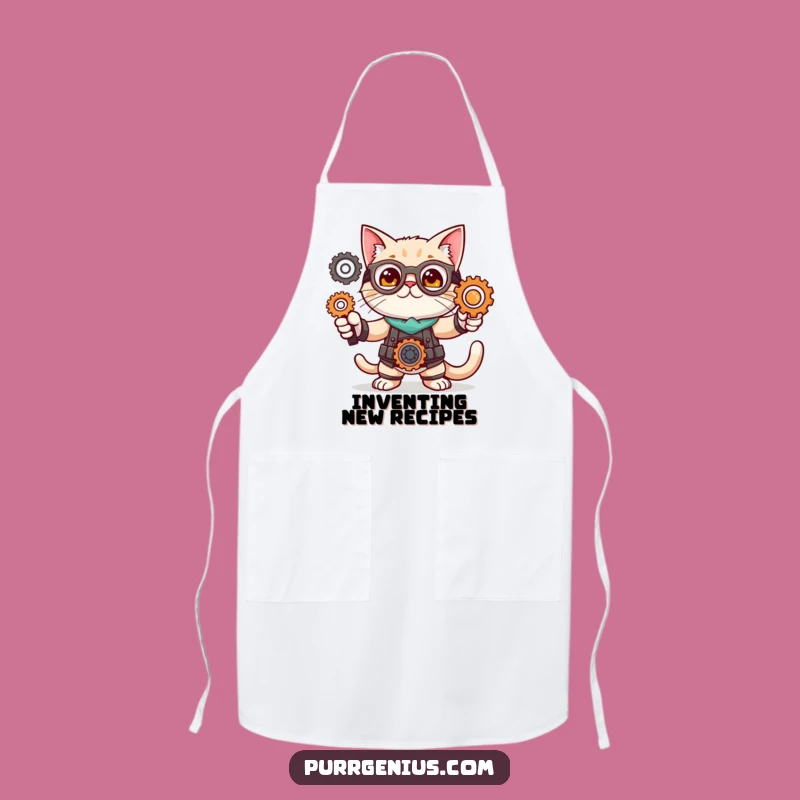 Funny Cat Inventor Apron: Feline Pose Gears Chef Gift