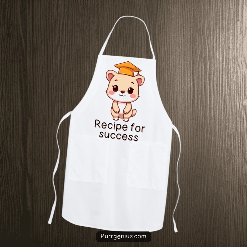 Funny apron featuring a cute animal in a graduation cap, perfect for cooks who celebrate milestones with humor and style.