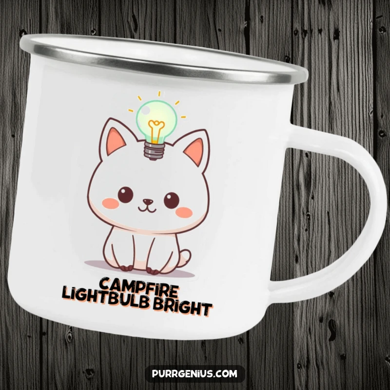 Funny animal camping mug with a lightbulb, symbolizing inspiration and perfect for outdoor enthusiasts who enjoy creative thinking.