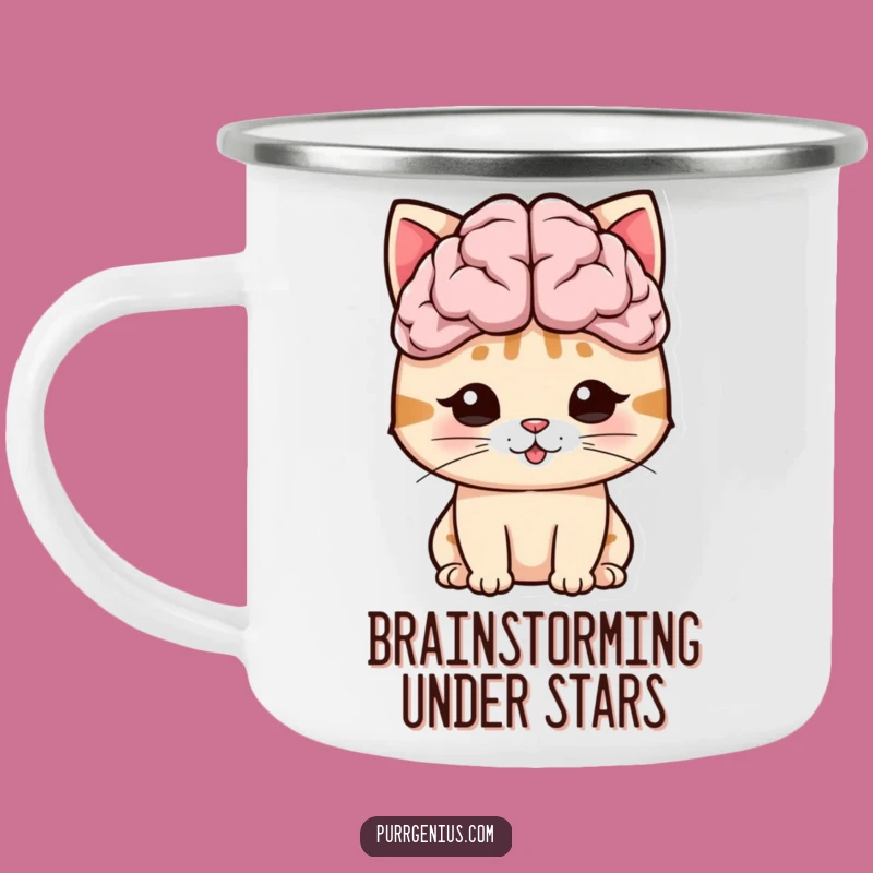 Adventure & Intellect: Funny Big Brain Cat Camping Mug