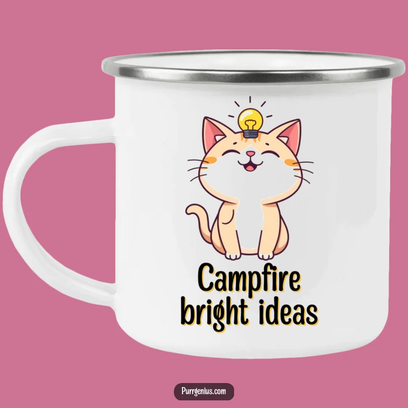 Funny Enamel Mug: Bright Idea Cat Adventure, Humorous Outdoor Cup