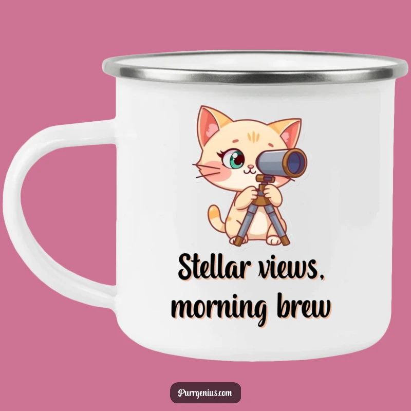 Durable Funny Curious Cat Telescope Mug: Explore Under the Stars