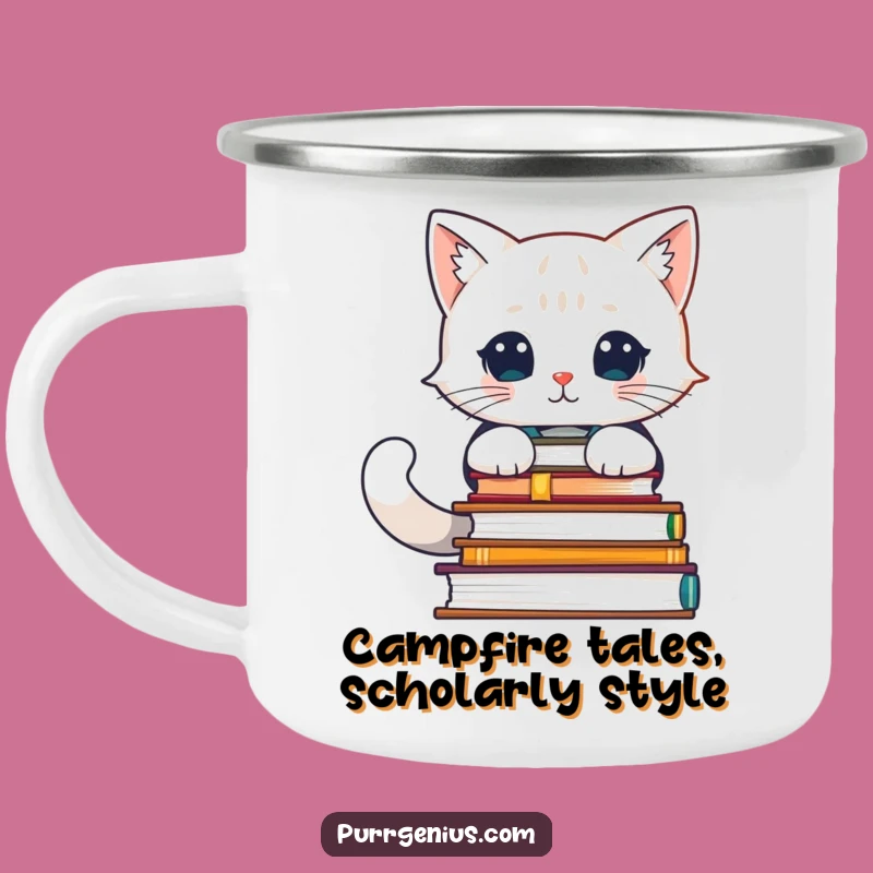 Durable Funny Feline Scholar Camping Mug: Adventure with Wisdom