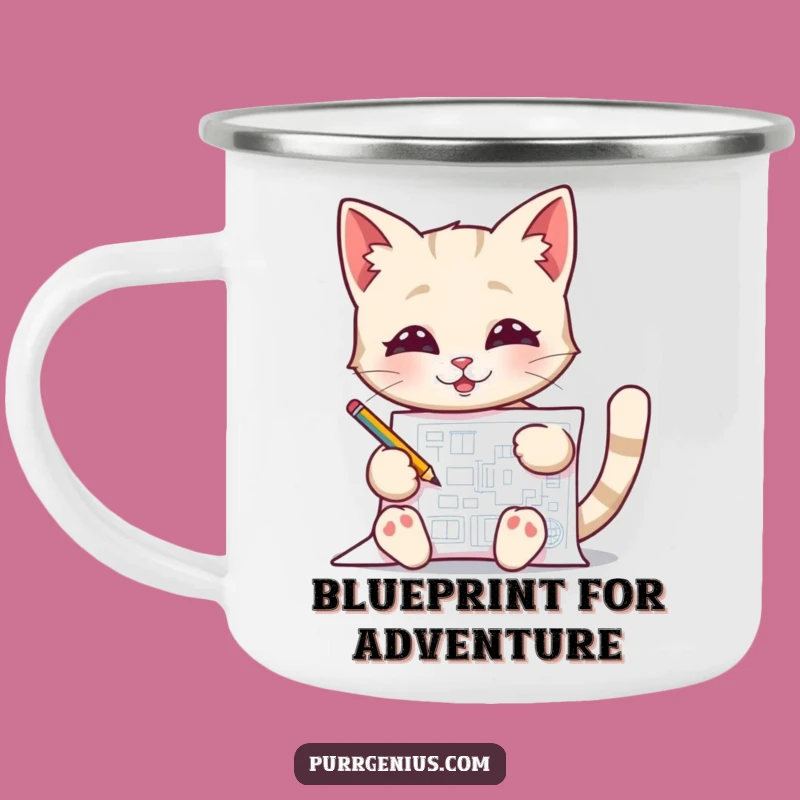 Funny Blueprint Cat Camping Mug Fuel Your Genius with Hilarious Feline Design