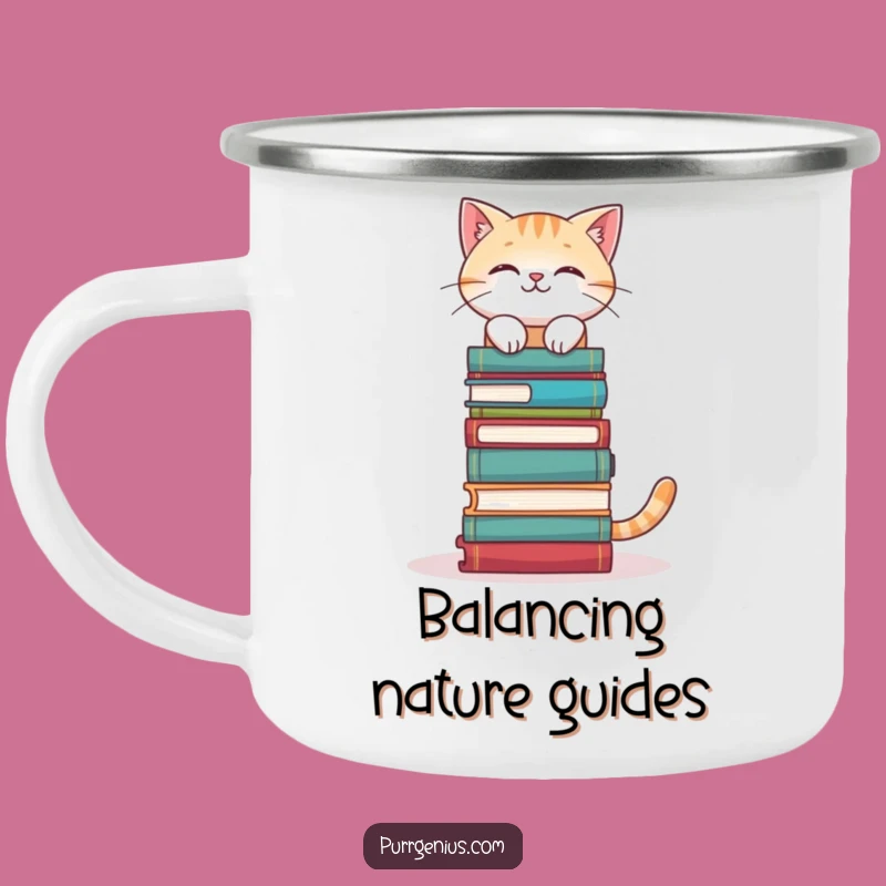 Funny Bookworm Cat Camping Mug: Outdoor Reader, Rugged Gift for Campers