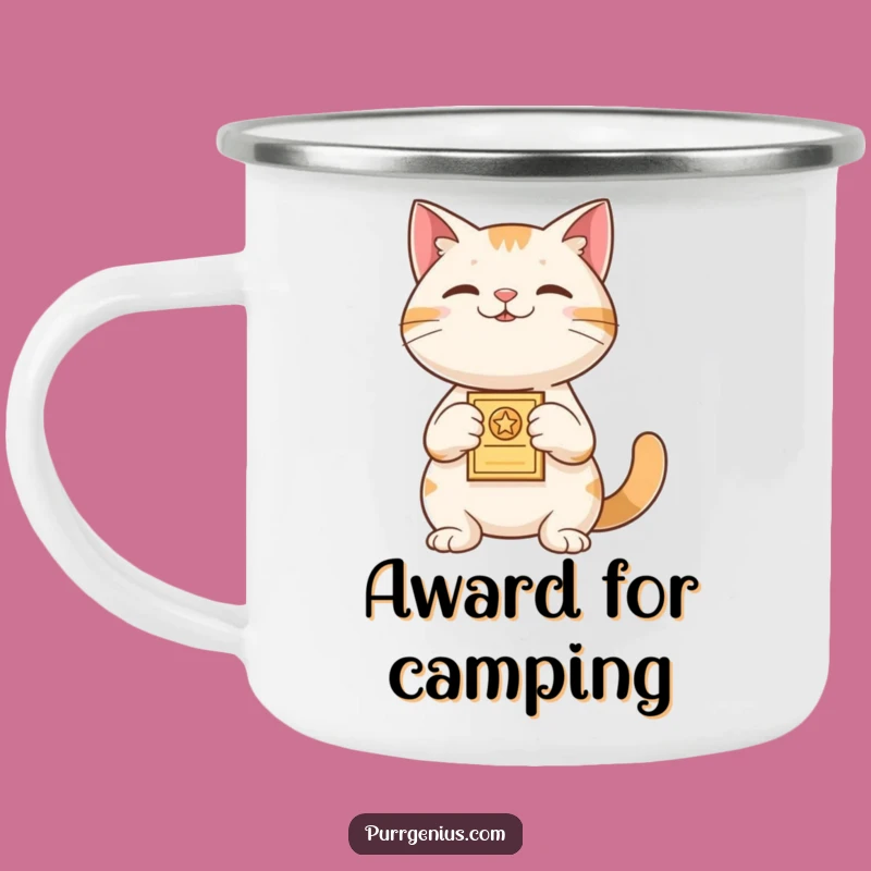 Funny Campfire Cat Award Mug: Proud Feline Victory Drinkware, Gift