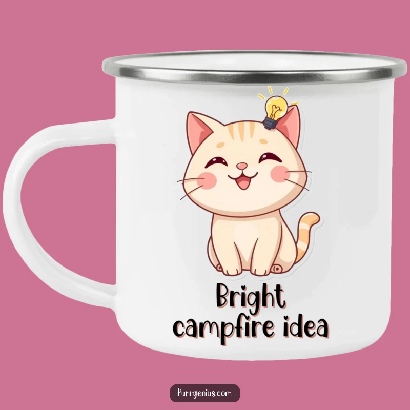 Funny Campfire Cat Lightbulb Mug: Cheerful Feline Genius Drinkware, Gift
