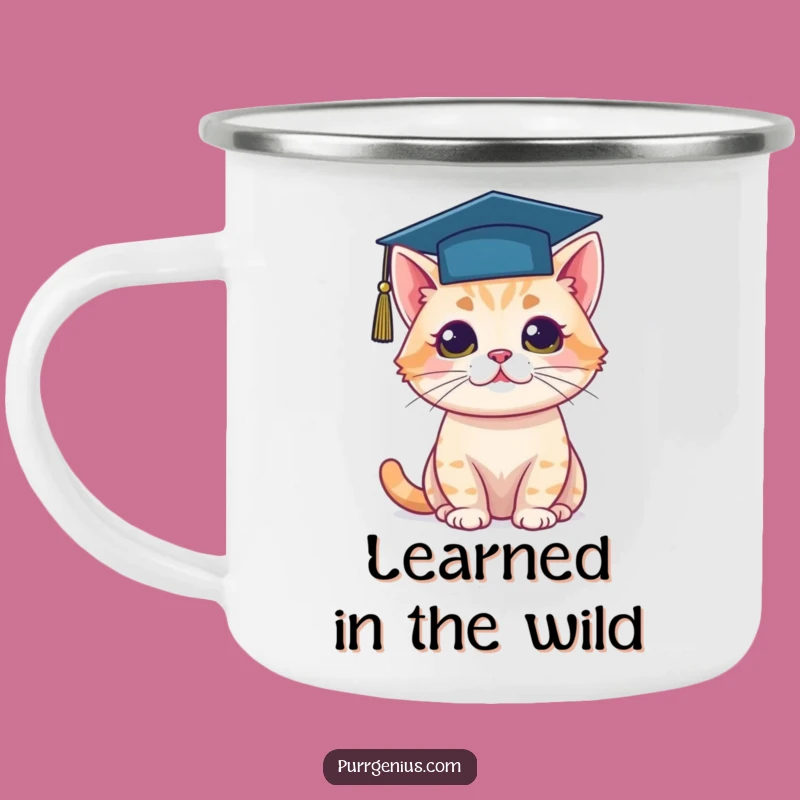 Funny Cat Graduation Cap Camping Mug: Celebrate Outdoors