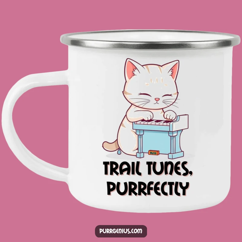 Funny Cat Piano Camping Mug: Adventure-Ready Feline Musician Mug, Gift