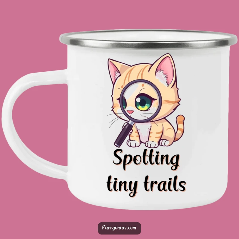 Funny Curious Cat Camping Mug: Explorer of Details, Rugged Gift for Campers