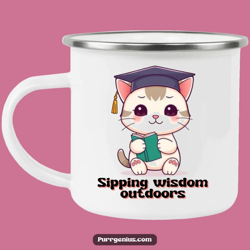 Funny Kawaii Cat Graduation Camping Mug: Adventure with Smarts!