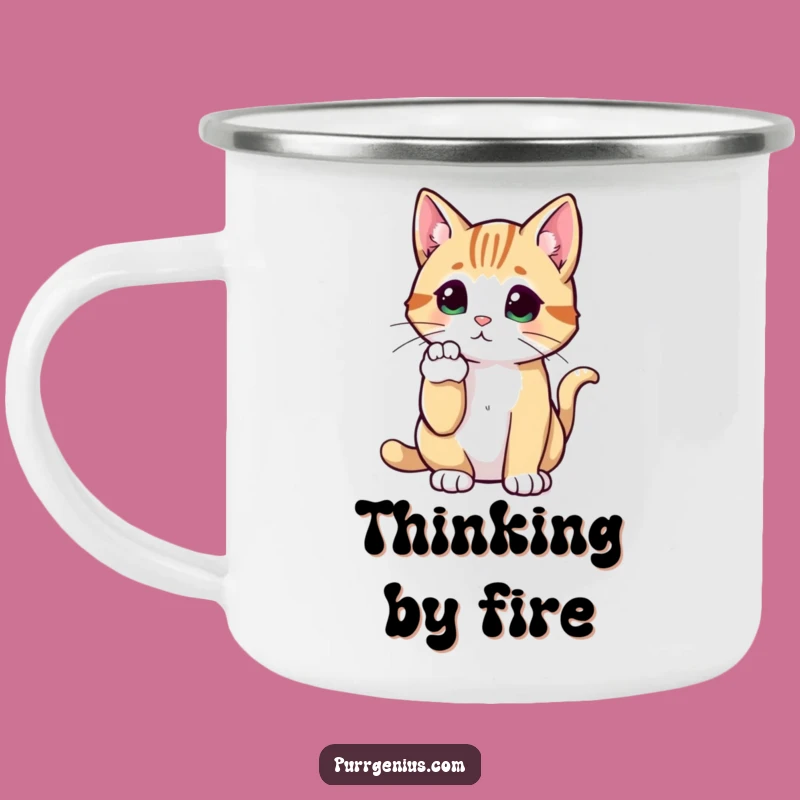 Funny Thoughtful Cat Camping Mug: Ponder Life Outdoors, Great Funny Gift