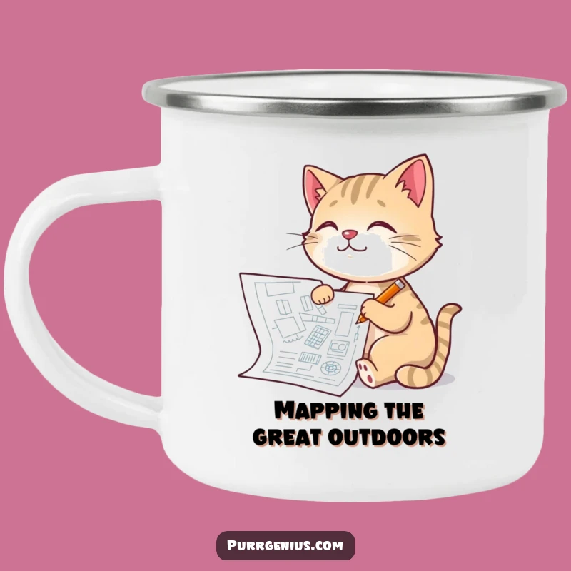 Funny Architect Cat Camping Mug: Outdoor Planner, Rugged Gift for Adventurers