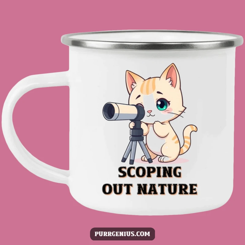 Funny Campfire Cat Telescope Mug: Explorer Feline Mug for Outdoor Views