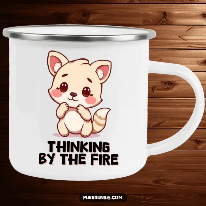 Funny camping mug illustration of an animal in a deep thinking pose, perfect for outdoor reflection.