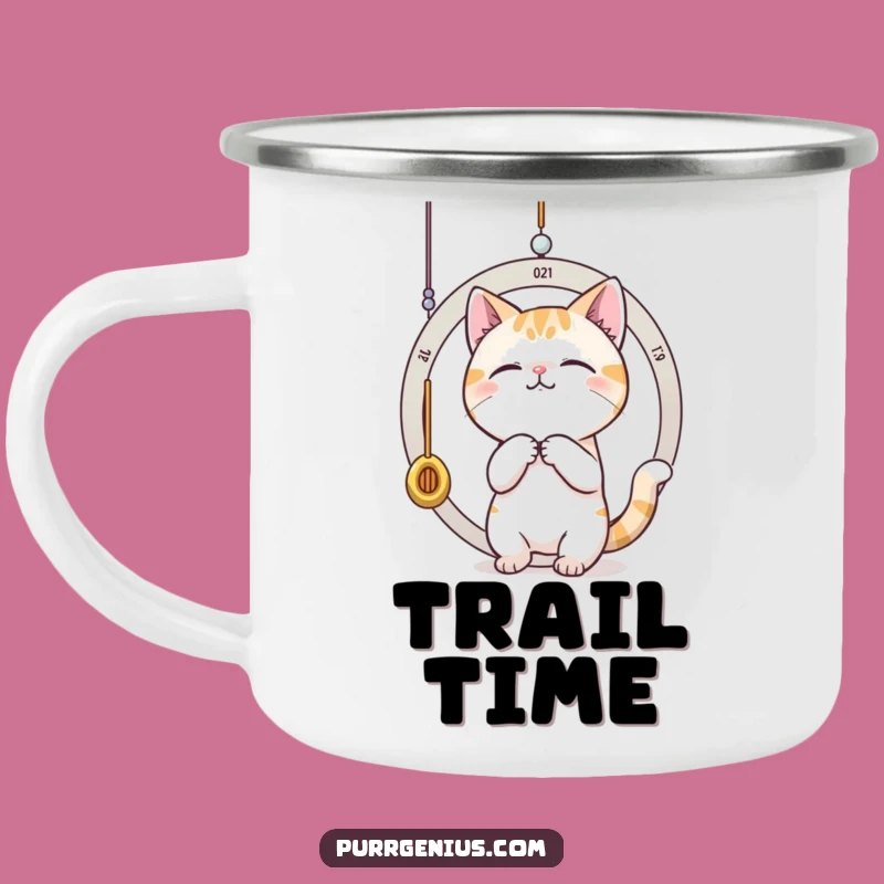 Funny Time-Traveling Cat Camping Mug: Adventures with Time and This Hilarious Feline