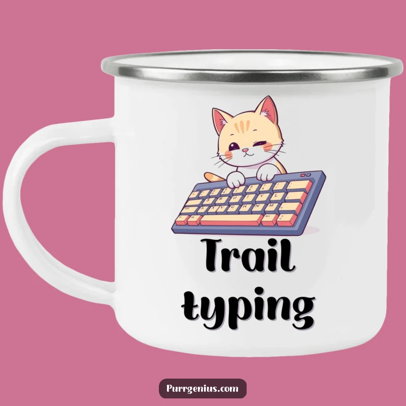 Funny Cat Typist Camping Mug: Fuel Your Adventures with Coffee and Code