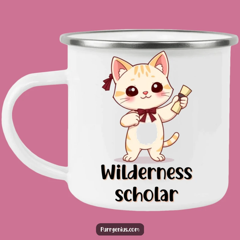 Funny Grad Cat Camping Mug: Confident Diploma Outdoors