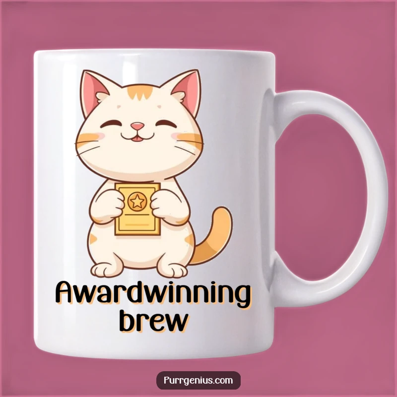 Funny Achievement Cat Mug: Proud Feline Award Winner Gift, Celebration Drinkware