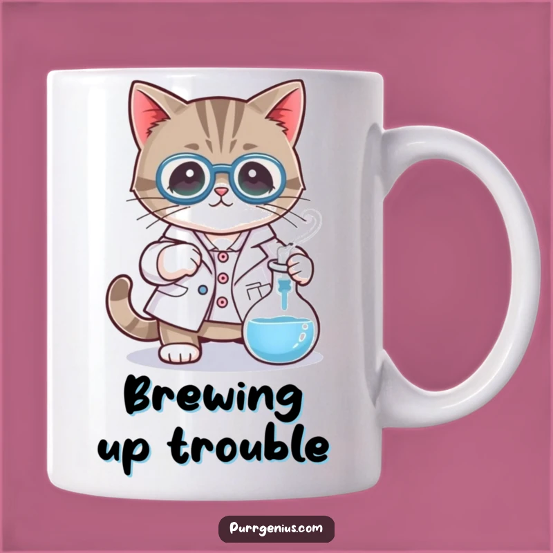 Funny Mad Scientist Cat Mug: Whimsical Lab Coat Feline Coffee Cup