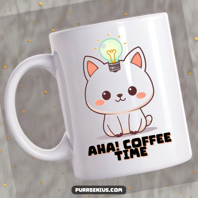 Funny animal character mug with a glowing lightbulb above its head, symbolizing a moment of inspiration or a bright idea.