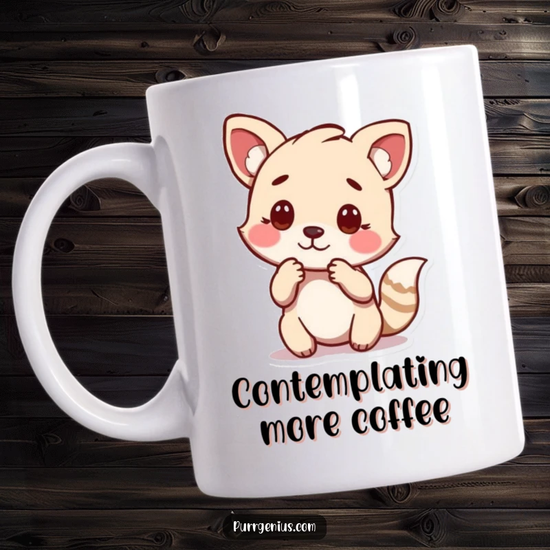 Funny mug featuring a stylized animal character in a classic contemplative pose, exuding profound thought.