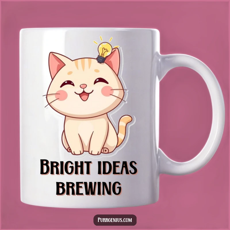 Funny Bright Idea Cat Mug: Cheerful Feline Genius Gift, Lightbulb Drinkware
