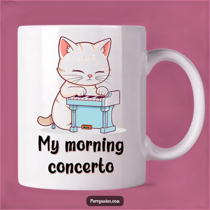 Funny Cat Pianist Mug: Focused Feline Musician Cat Playing Piano Gift