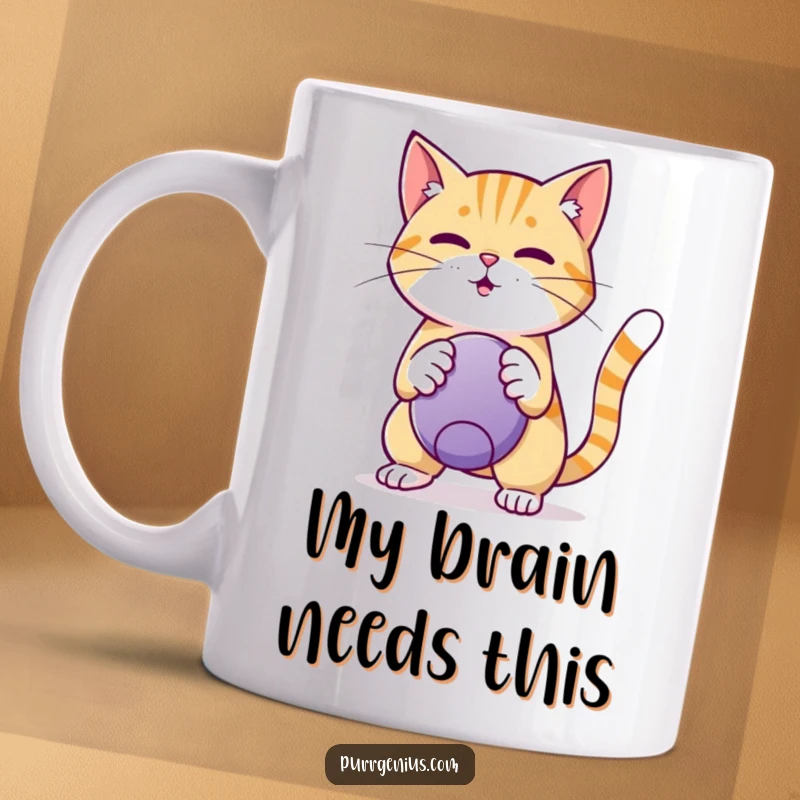 Funny Mug: A clever cat performs an amazing trick with a ball, showcasing agility and humor for cat lovers.