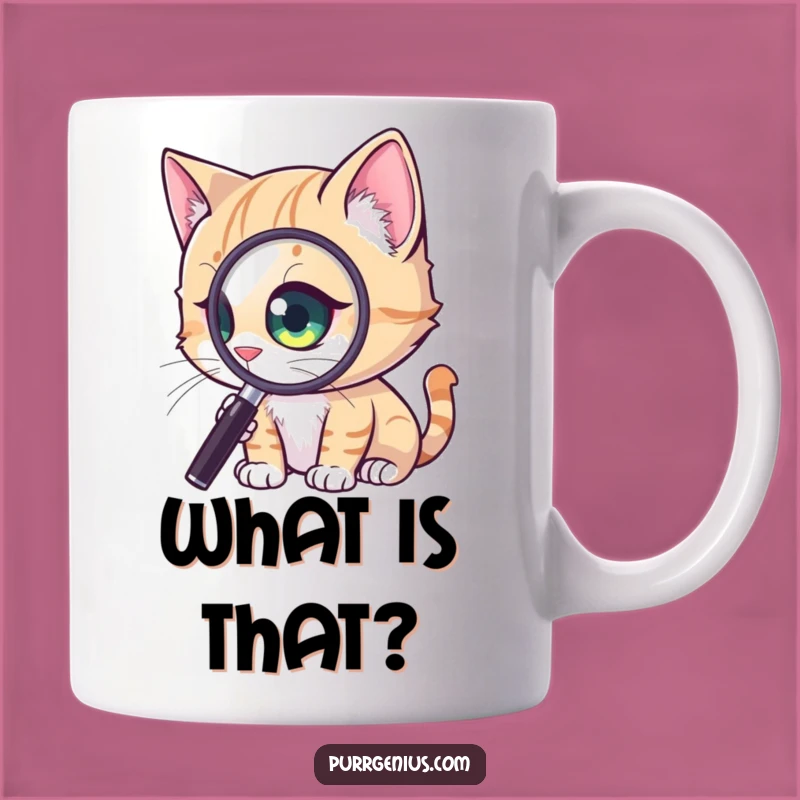 Funny Curious Cat Mug: Magnified Fascination, Perfect Gift for Detail-Oriented People