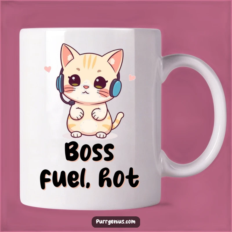 Funny Headset Cat Mug Bossy Feline Orders Hilarious Gift for Managers