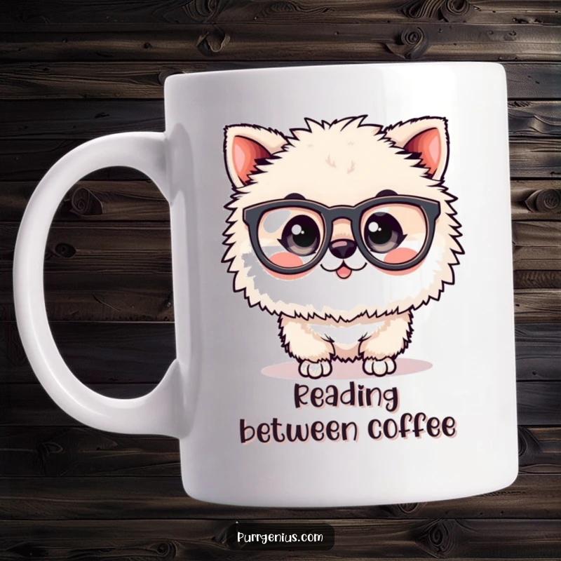 Funny animal character mug wearing large, oversized spectacles, conveying intelligence and a whimsical, studious personality.
