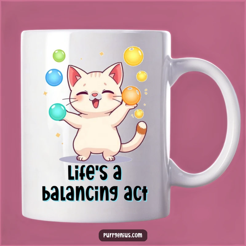 Funny Juggling Cat Mug: Playful Feline Magic Coffee Cup for Entertainers