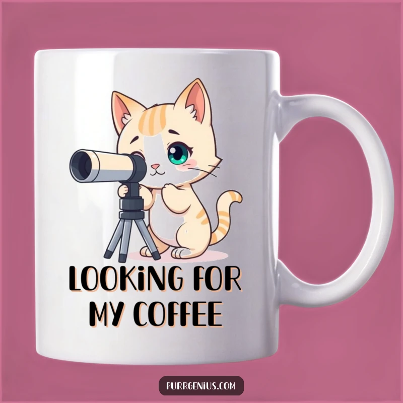 Funny Curious Cat Telescope Mug: Stargazer Feline Coffee Cup for Dreamers