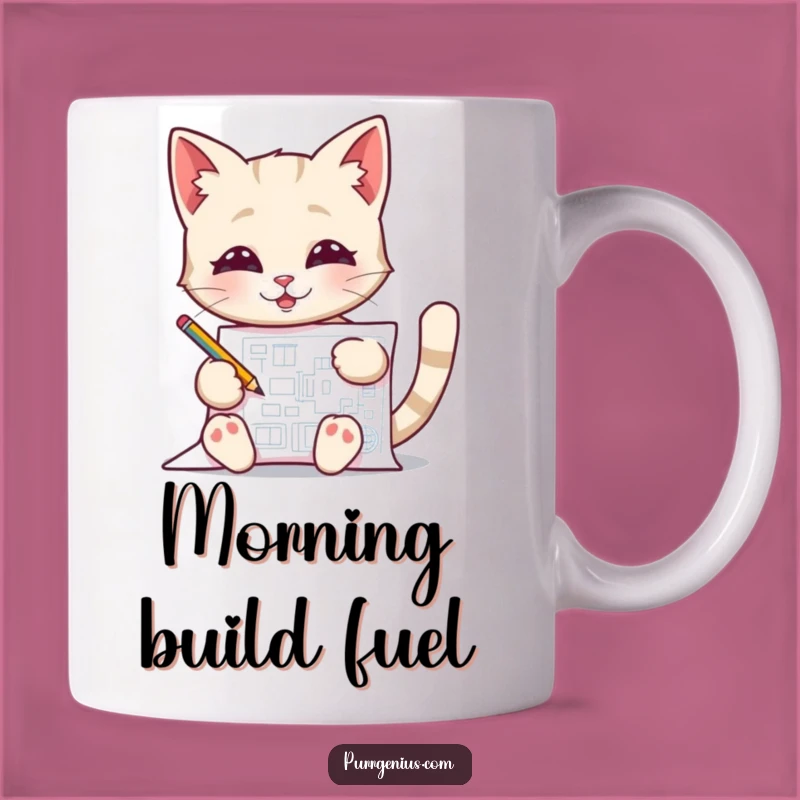Funny Blueprint Cat Mug Genius Feline Design Hilarious Gift for Architects