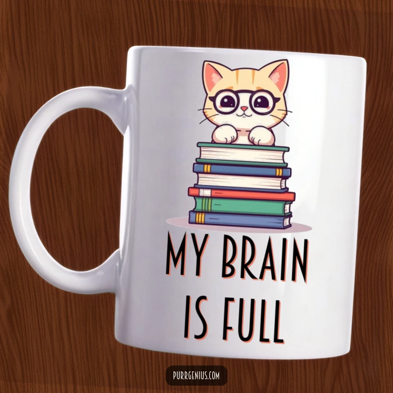 Funny cat character precariously balancing a tall stack of science textbooks, looking determined yet stressed, perfect for book lovers.