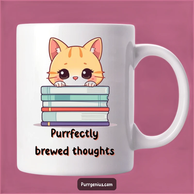 Funny Cat Book Mug: Curious Character Peek for Bookworm Humor