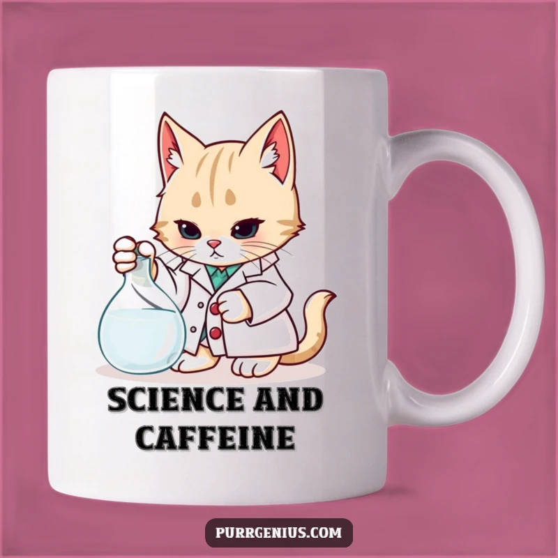 Funny Scientist Cat Mug: Lab Coat Curiosity Humor, Perfect Gift for Nerds