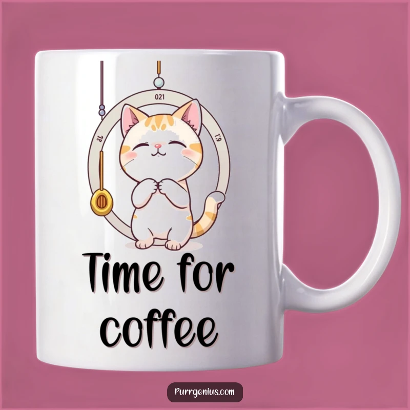 Funny Time-Traveling Cat Mug: Playful Feline Chasing Moments Makes a Hilarious Gift