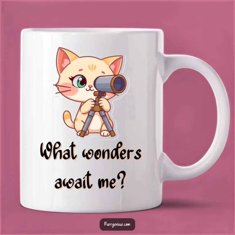 Funny Curious Cat Telescope Mug: Explore the Universe with a Smile