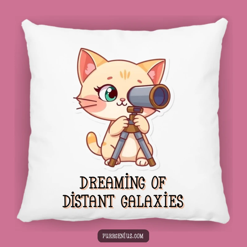 Cozy Funny Curious Cat Telescope Pillow: Dream of Distant Worlds