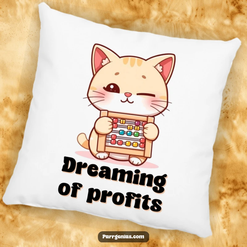 Funny Pillow: A winking cat holds a small abacus, offering a soft, humorous, and intelligent decorative touch.