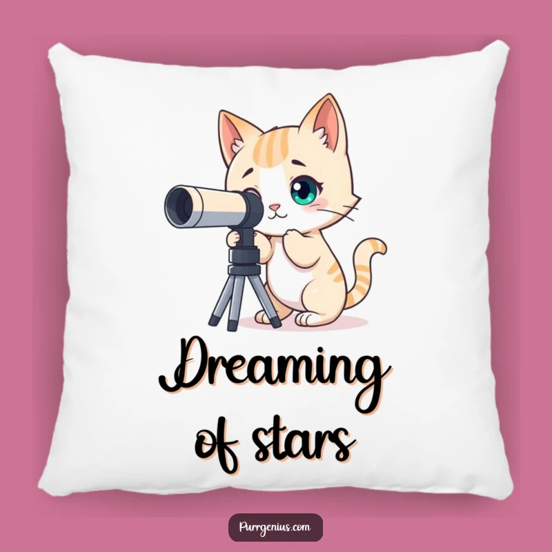 Funny Curious Cat Telescope Pillow: Cozy Feline Explorer Accent Pillow