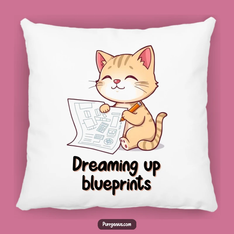 Funny Architect Cat Pillow: Cozy Design Decor, Charming Gift for Dreamers